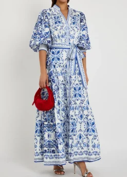 Cora floral-print stretch-cotton maxi shirt dress