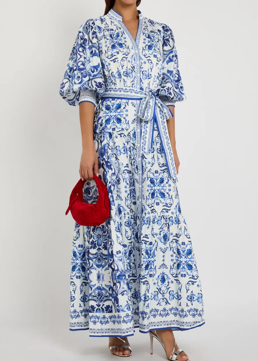 Cora floral-print stretch-cotton maxi shirt dress