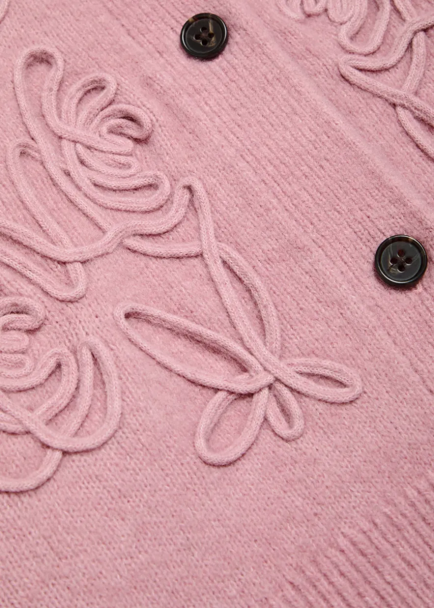 Coralee floral-embroidery knit cardigan