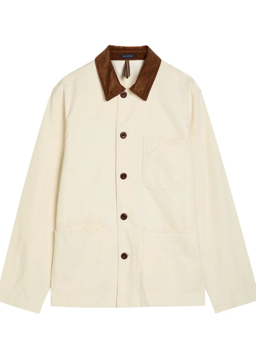 Corduroy collar cotton-twill overshirt