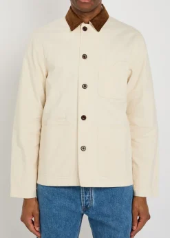 Corduroy collar cotton-twill overshirt