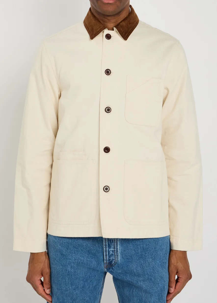 Corduroy collar cotton-twill overshirt