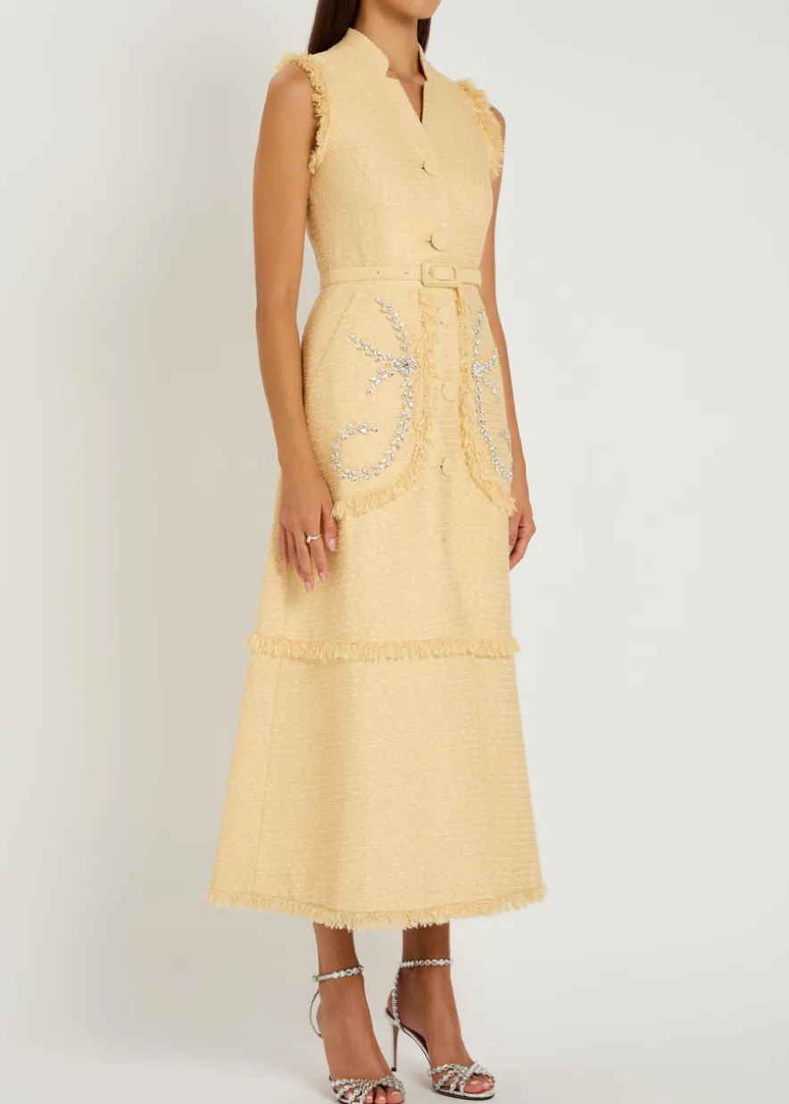 Corinthe crystal-embellished belted tweed midi dress