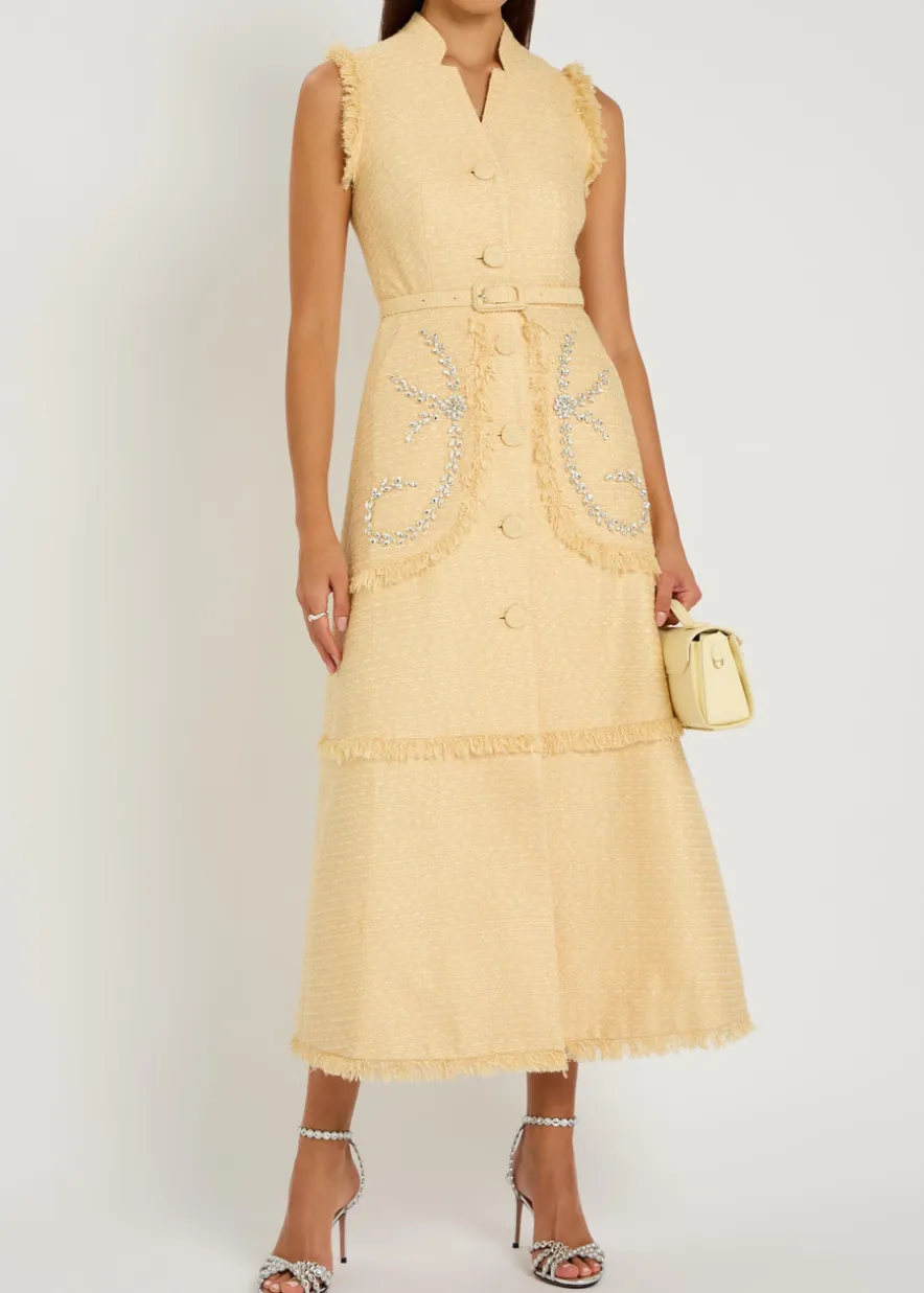 Corinthe crystal-embellished belted tweed midi dress