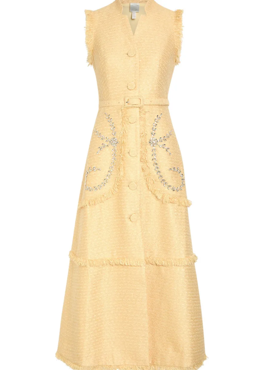 Corinthe crystal-embellished belted tweed midi dress