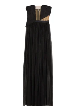 Corset-style strapless mesh gown