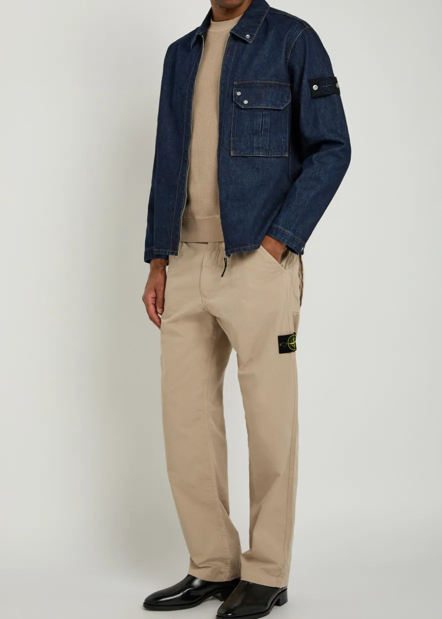 Cotton ripstop straight-leg cotton trousers