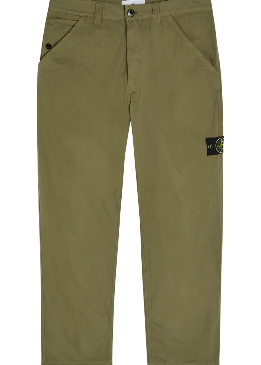 Cotton ripstop straight-leg cotton trousers