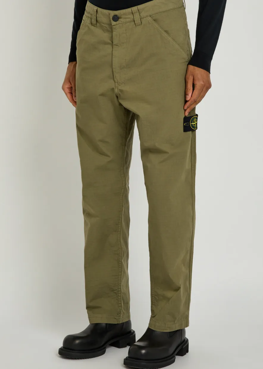 Cotton ripstop straight-leg cotton trousers