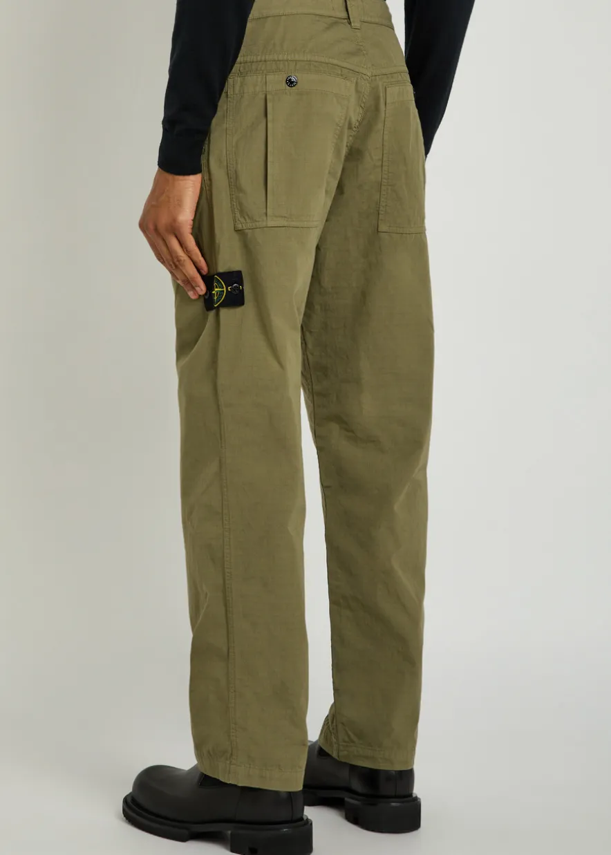 Cotton ripstop straight-leg cotton trousers