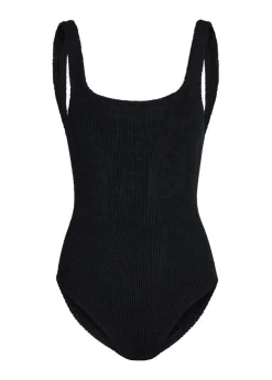 Coverage square-neck crinkle swimsuit