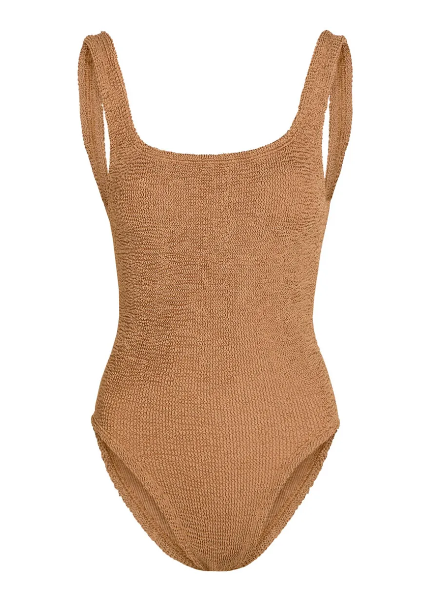 Coverage square-neck crinkle swimsuit