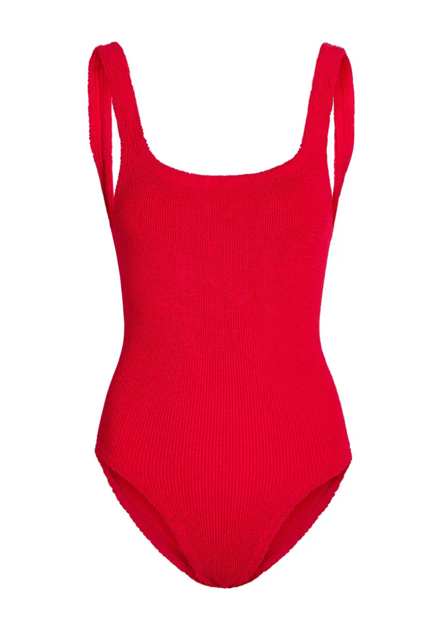 Coverage square-neck crinkle swimsuit