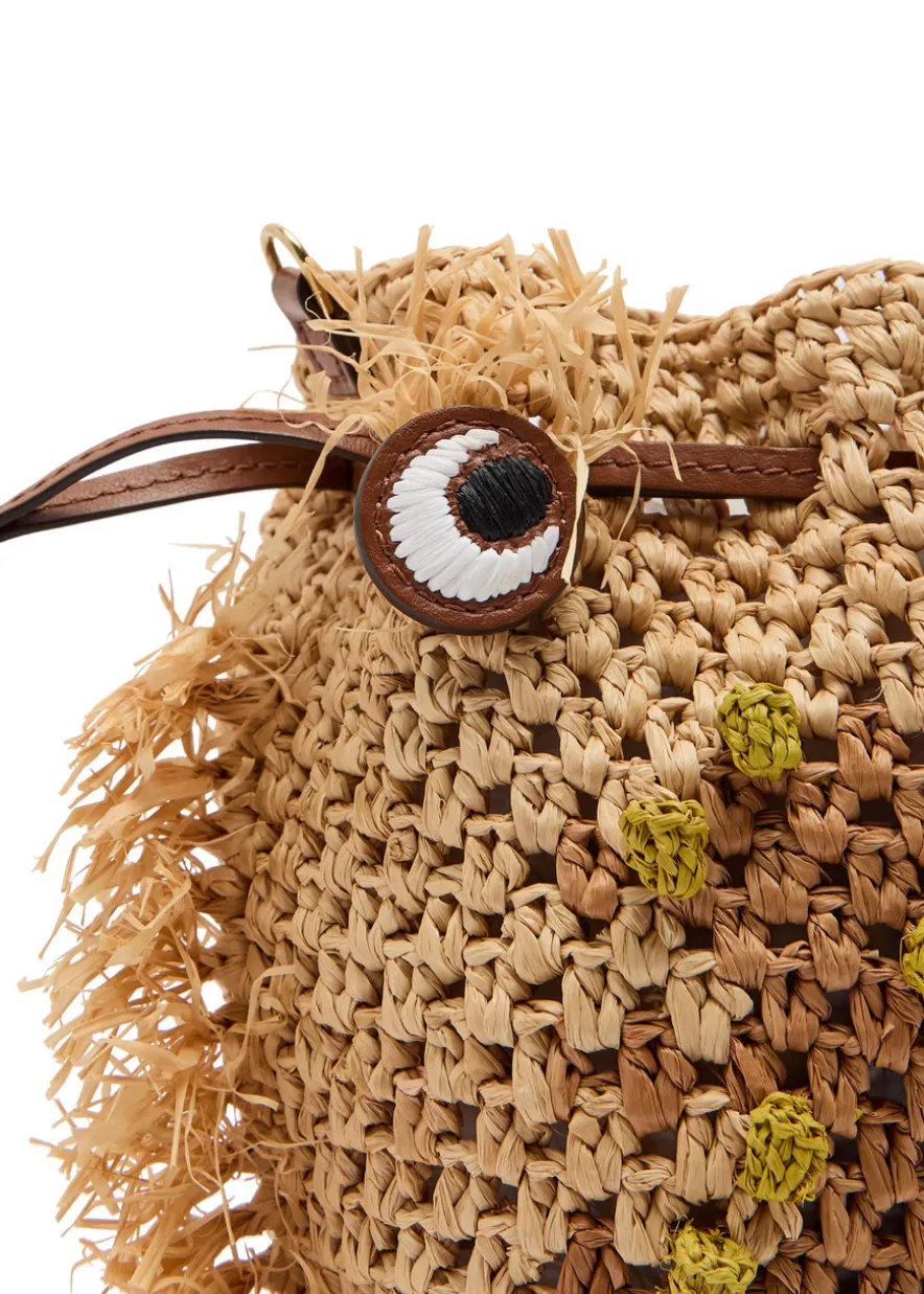 Creature leather and raffia cross-body bag