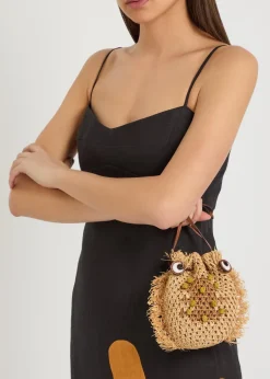 Creature leather and raffia cross-body bag
