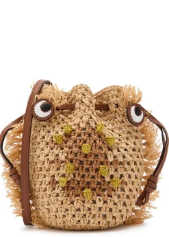 Creature leather and raffia cross-body bag