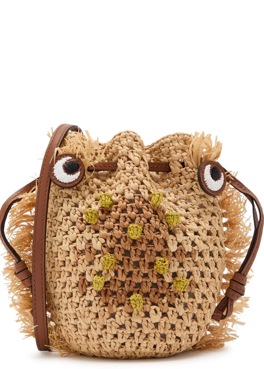Creature leather and raffia cross-body bag