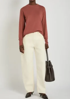 Crew-neck fine-knit T-shirt