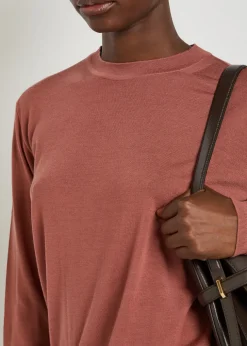 Crew-neck fine-knit T-shirt