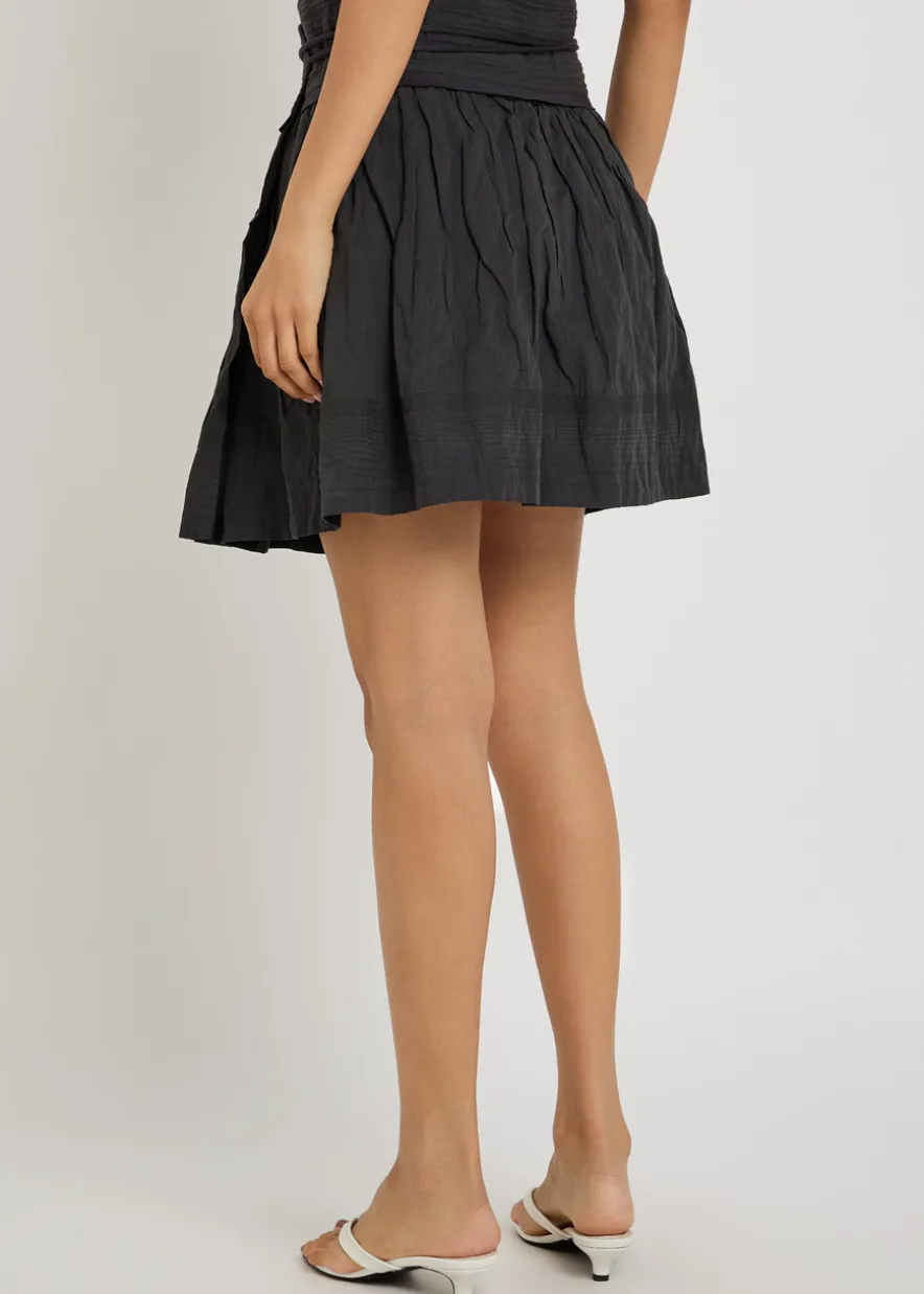 Crinkled cotton-blend mini wrap skirt