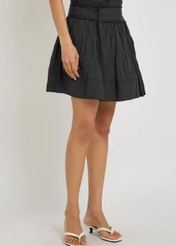 Crinkled cotton-blend mini wrap skirt