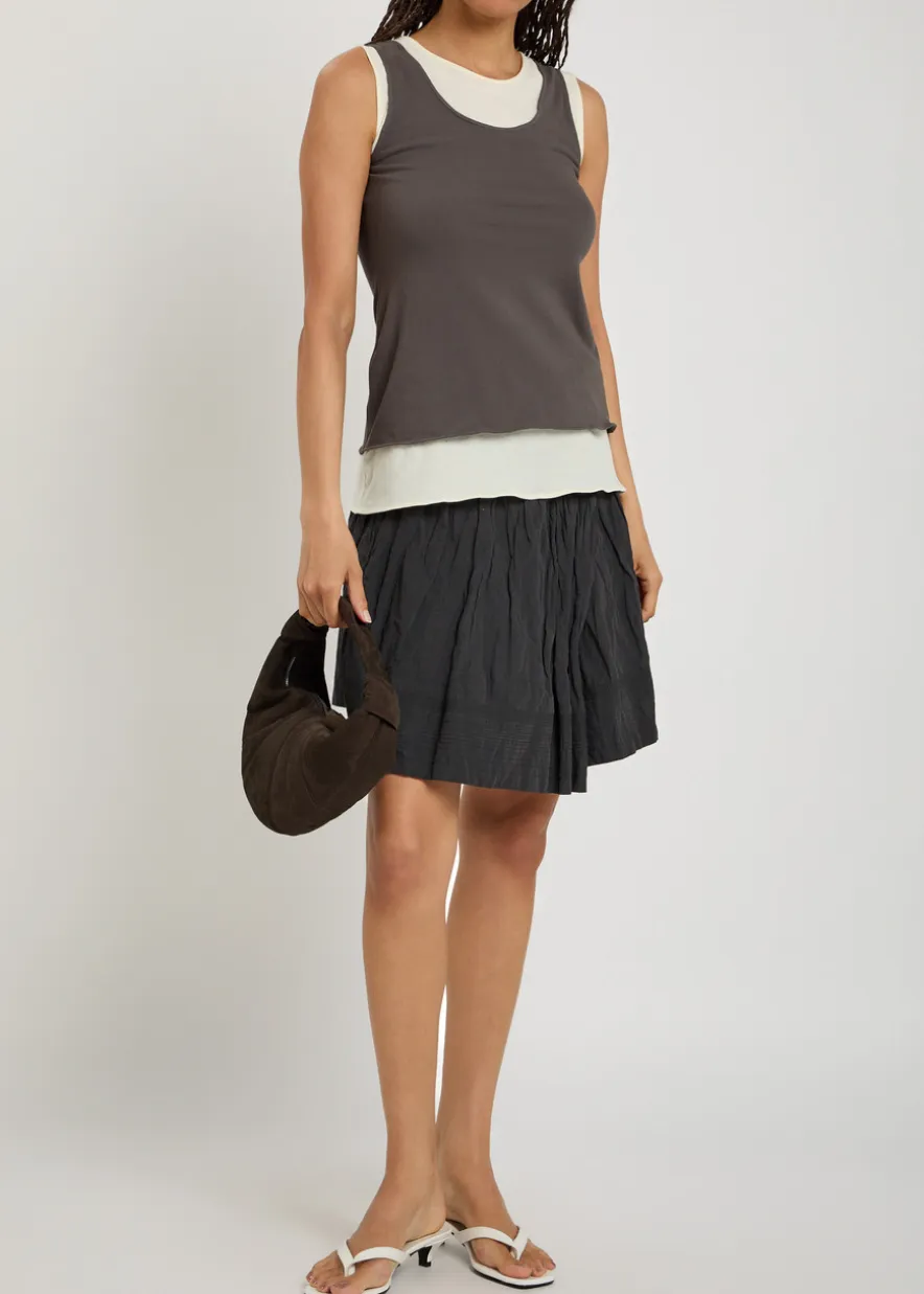 Crinkled cotton-blend mini wrap skirt
