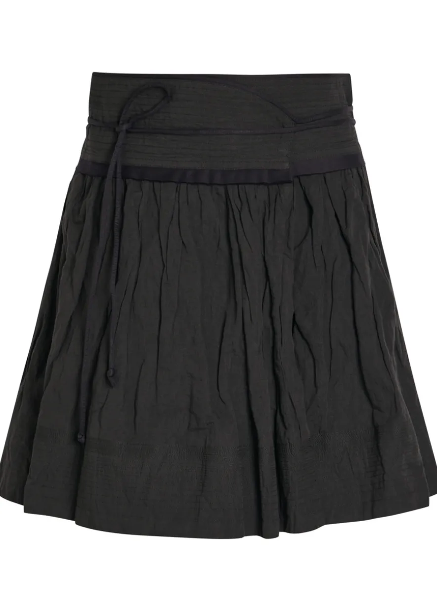 Crinkled cotton-blend mini wrap skirt