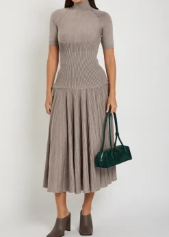 Crinoline ribbed structured wool-blend midi skirt