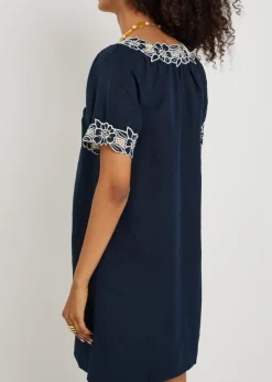 Cristina floral-embroidered linen-blend mini dress