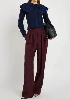 Crochet collar wool-blend cardigan