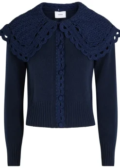 Crochet collar wool-blend cardigan