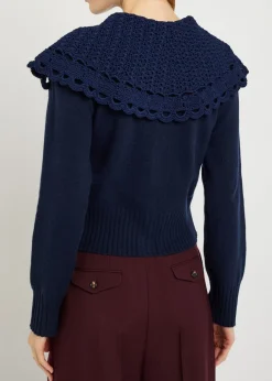 Crochet collar wool-blend cardigan