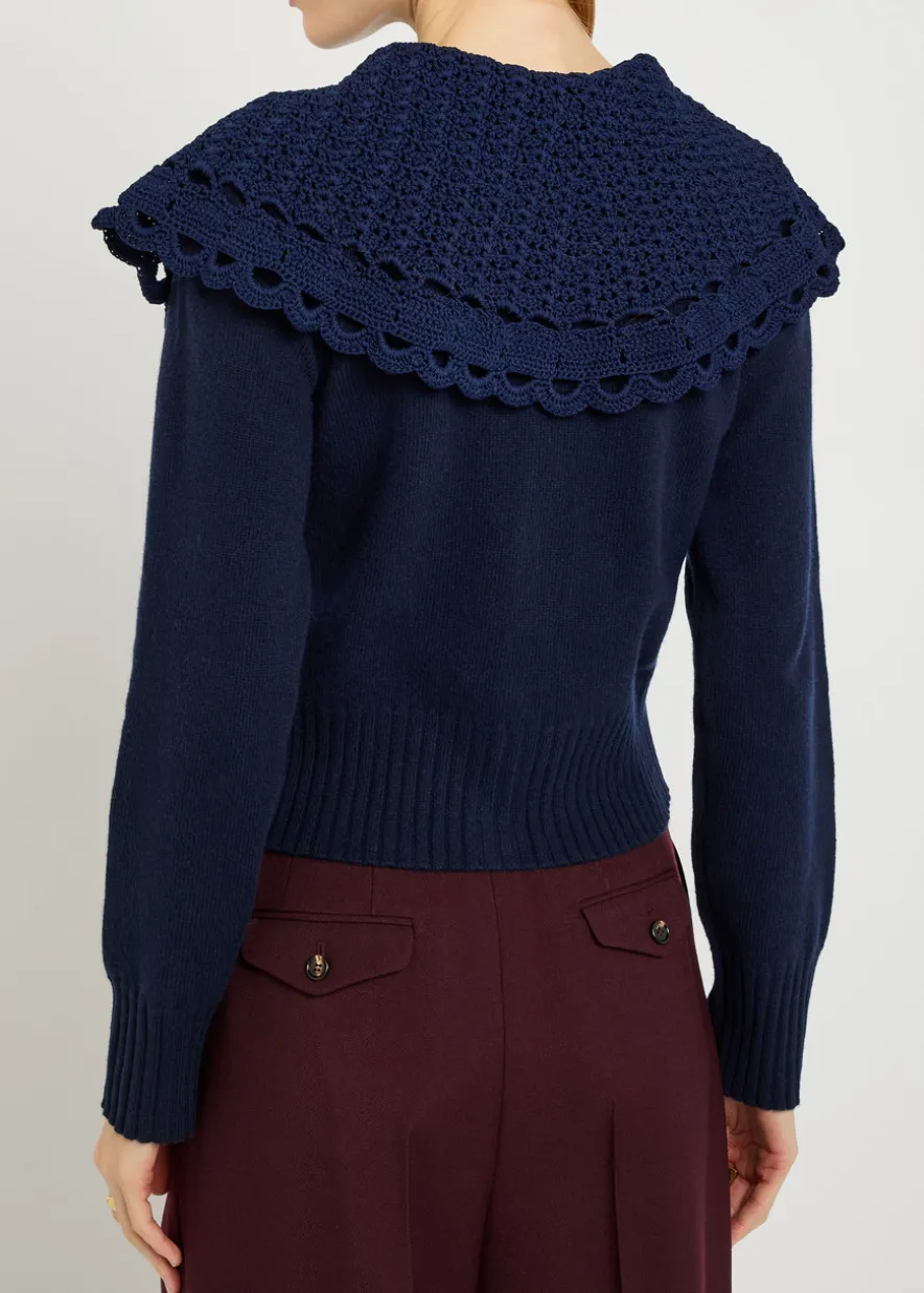 Crochet collar wool-blend cardigan