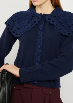 Crochet collar wool-blend cardigan