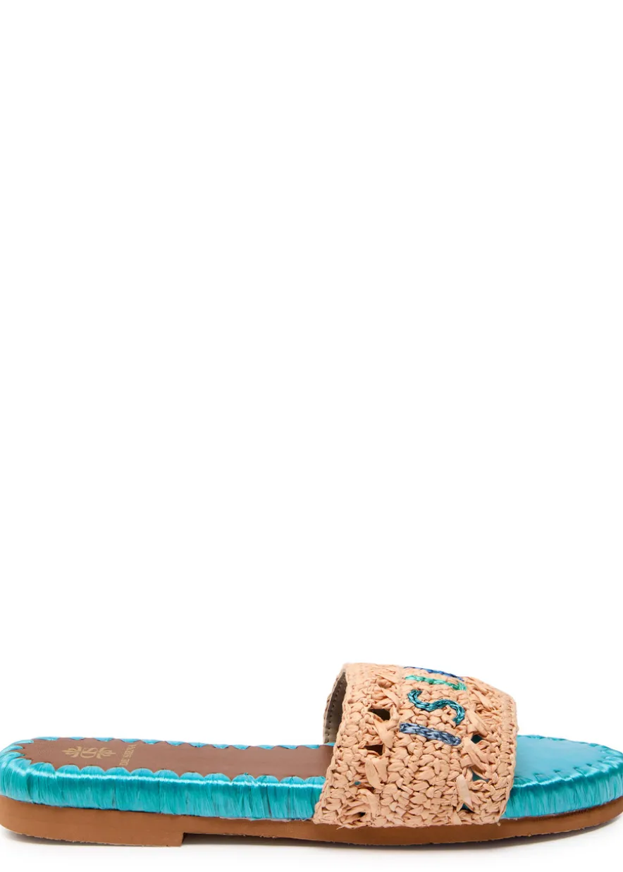 Crochet-design leather sliders