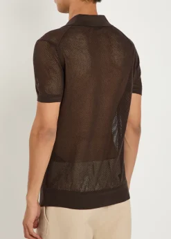Crochet-knit sheer cotton and silk-blend polo shirt