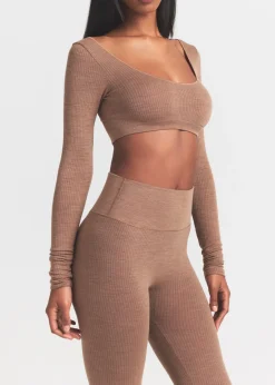 Cropped ribbed wool-blend top