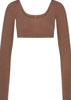 Cropped ribbed wool-blend top