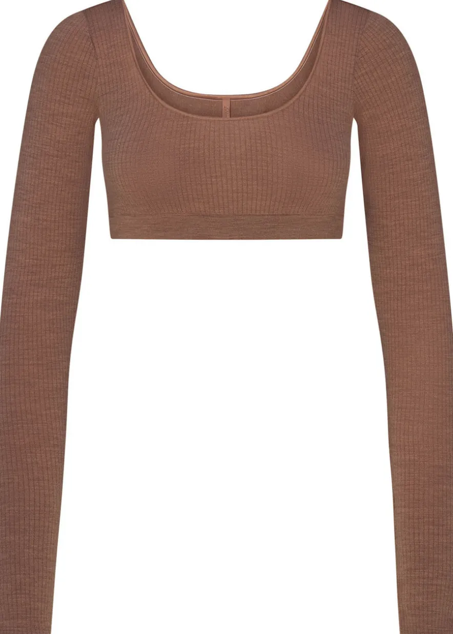 Cropped ribbed wool-blend top