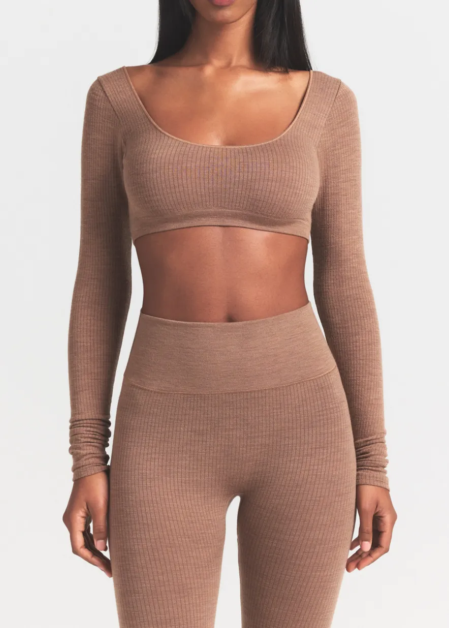 Cropped ribbed wool-blend top