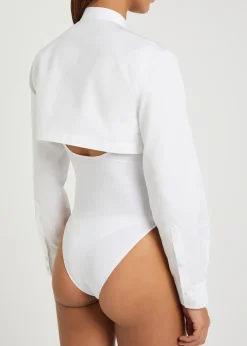 Cropped shirt cotton bodysuit