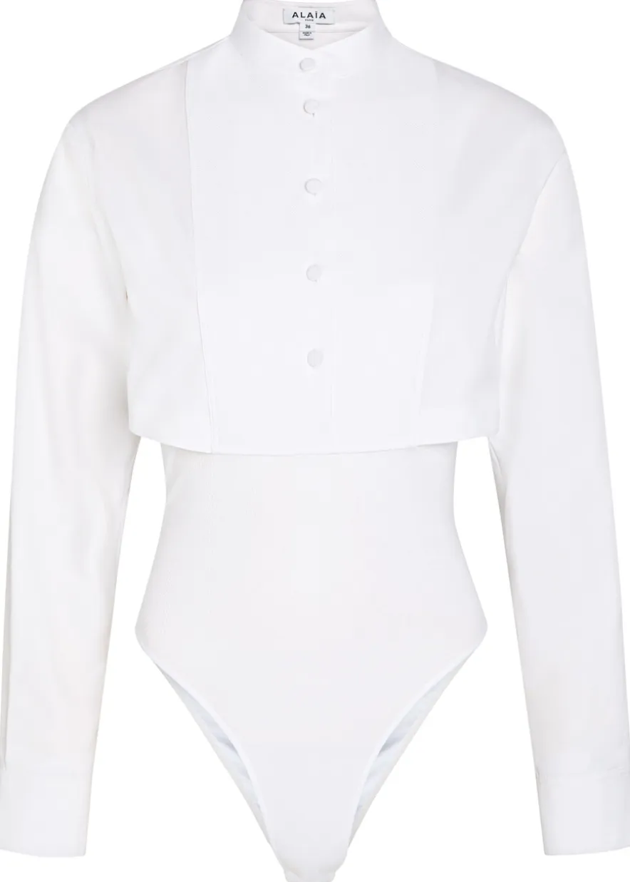 Cropped shirt cotton bodysuit