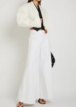 Cropped woven tuxedo jacket