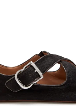 Cross-over calf-hair ballet flats