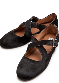 Cross-over calf-hair ballet flats