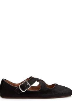 Cross-over calf-hair ballet flats