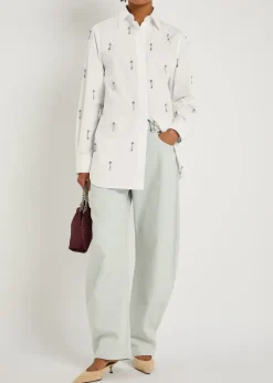 Crystal-embellished cotton-poplin shirt