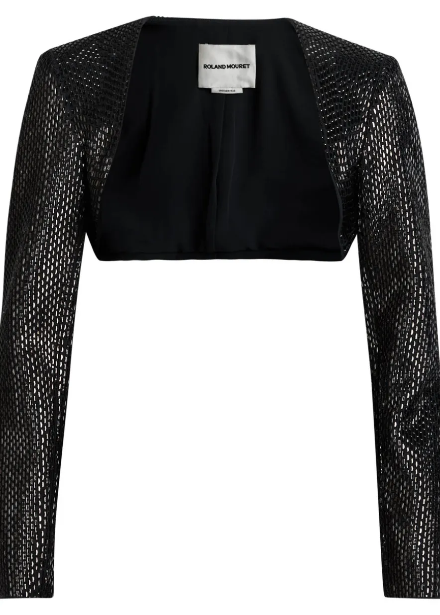 Crystal-embellished crepe cropped jacket