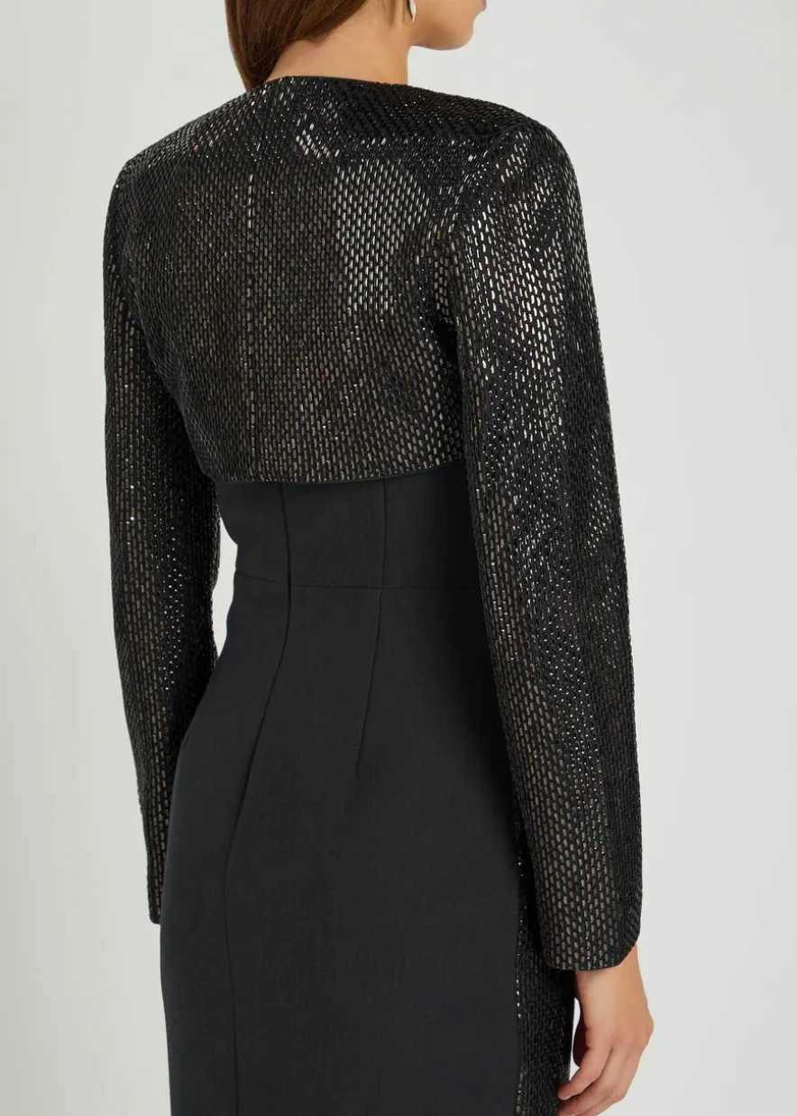 Crystal-embellished crepe cropped jacket