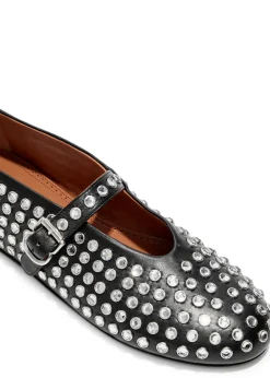 Crystal-embellished leather ballet flats